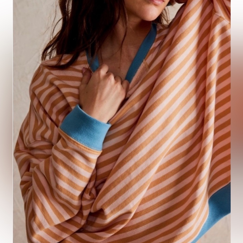NWOT Free People We The Free Classic Striped Crewneck in Latte Combo Size Large - Picture 3 of 8
